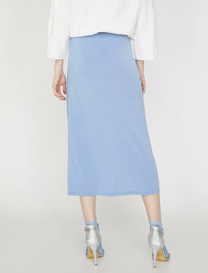 11868 Blue Tie Waist Detailed Midi Skirt