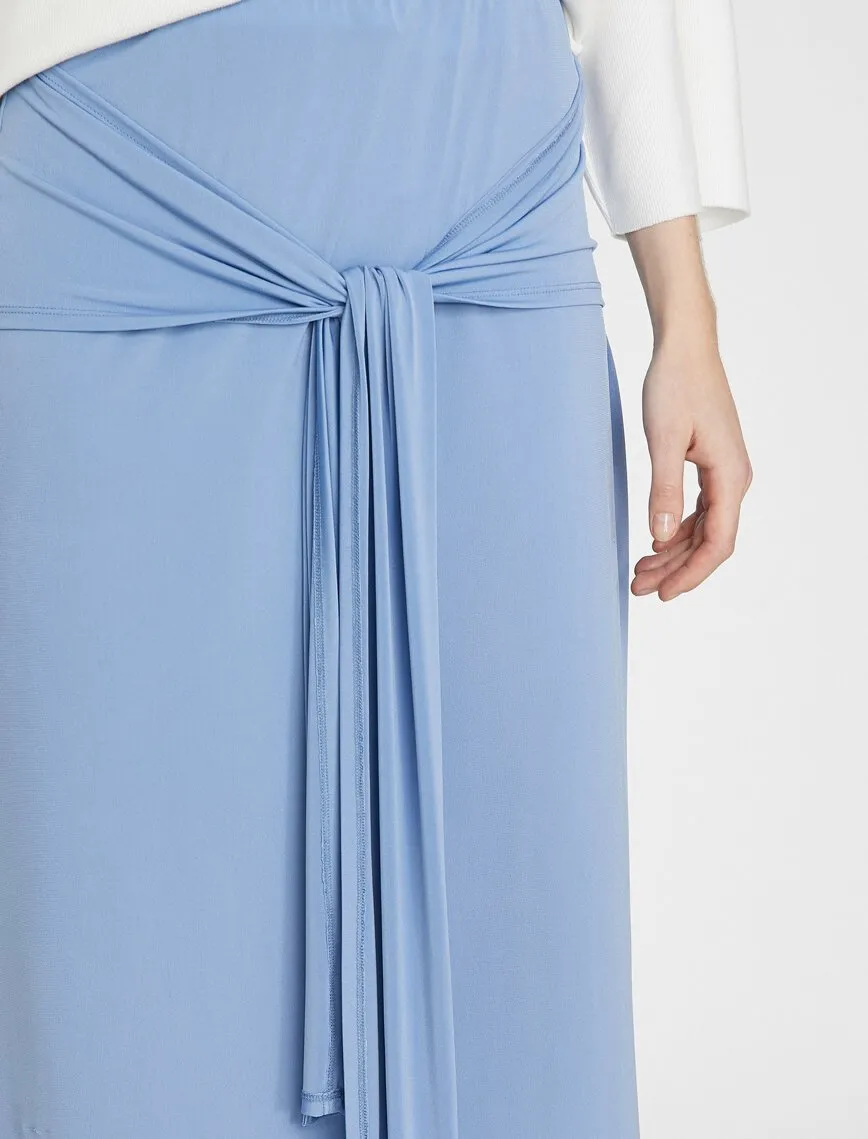 11868 Blue Tie Waist Detailed Midi Skirt