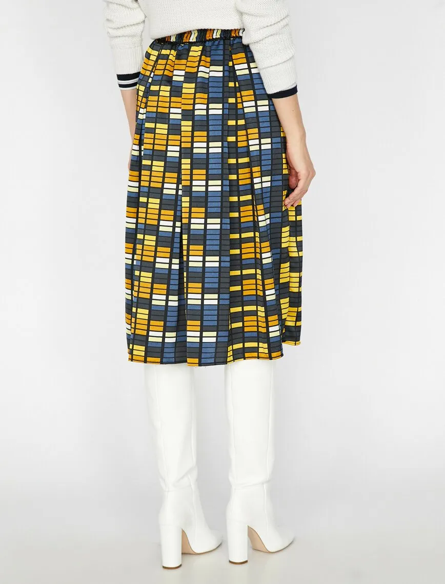 12209 Navy Patterned Midi Skirt