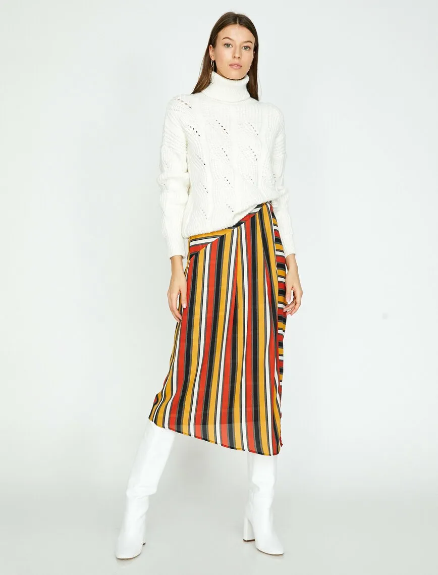 12225 Orange Striped Midi Skirt