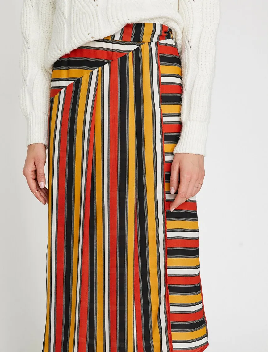 12225 Orange Striped Midi Skirt