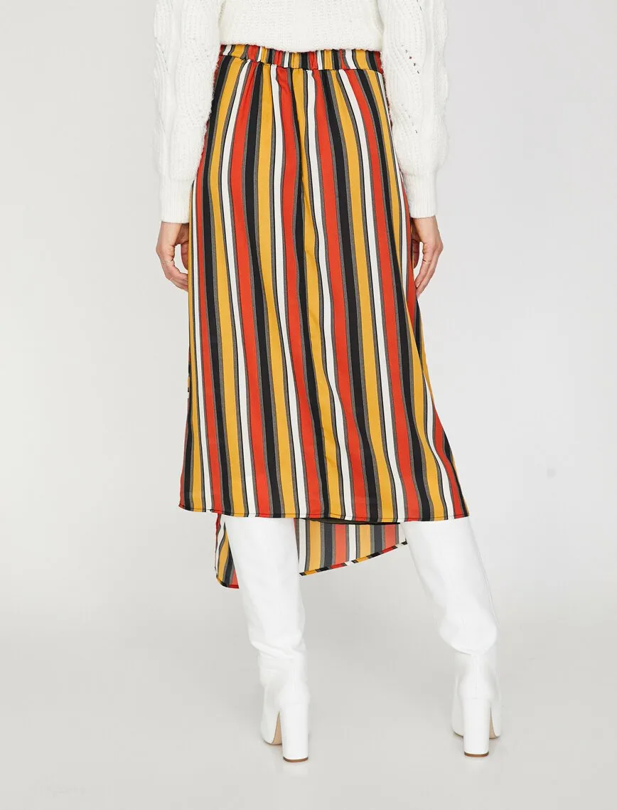 12225 Orange Striped Midi Skirt