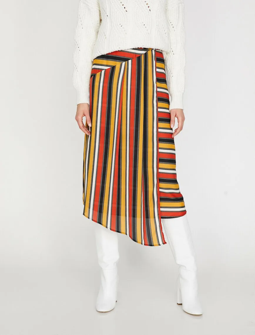 12225 Orange Striped Midi Skirt