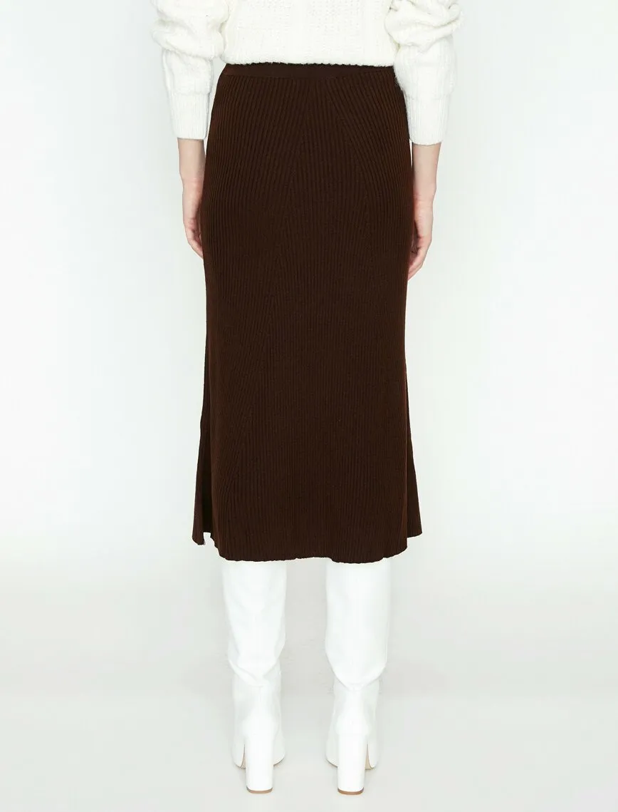 12271 Brown Knitwear Midi Skirt