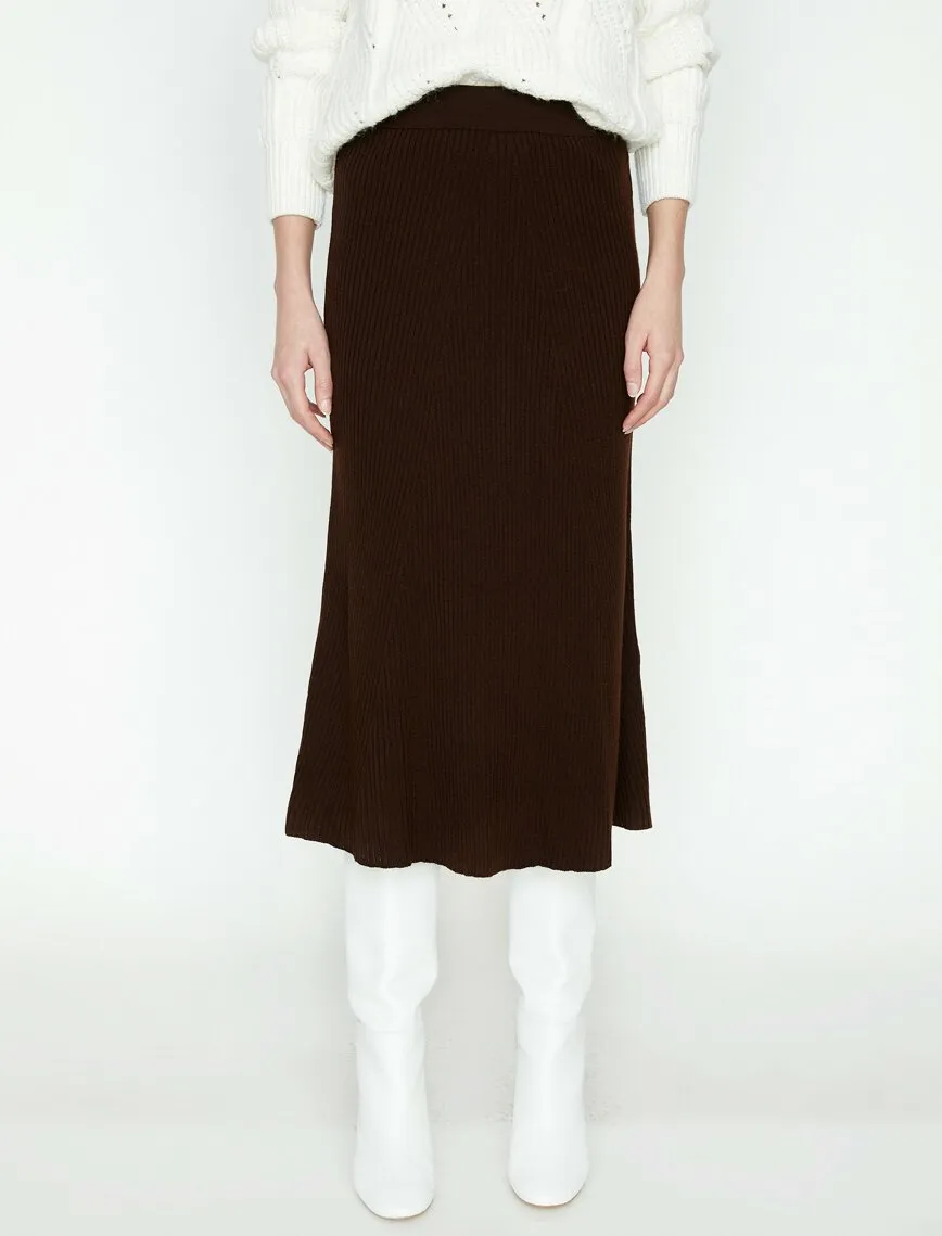 12271 Brown Knitwear Midi Skirt