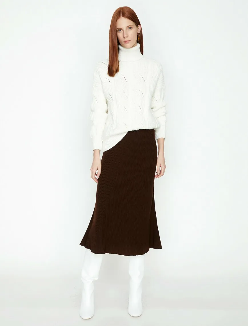 12271 Brown Knitwear Midi Skirt