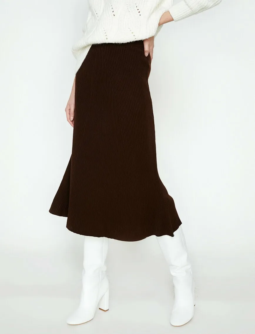 12271 Brown Knitwear Midi Skirt