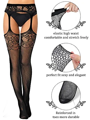 6 Pairs Women Fishnet Thigh High Stockings Tights Suspender