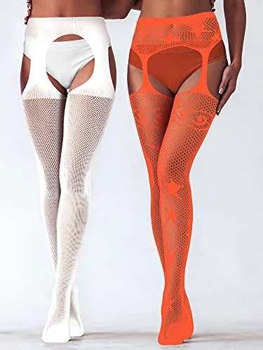 6 Pairs Women Fishnet Thigh High Stockings Tights Suspender