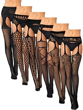 6 Pairs Women Fishnet Thigh High Stockings Tights Suspender