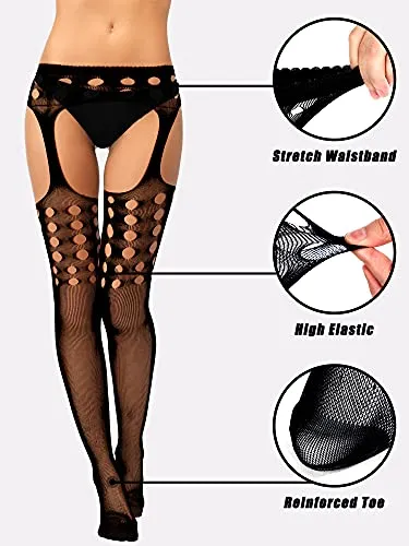 6 Pairs Women Fishnet Thigh High Stockings Tights Suspender