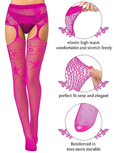 6 Pairs Women Fishnet Thigh High Stockings Tights Suspender