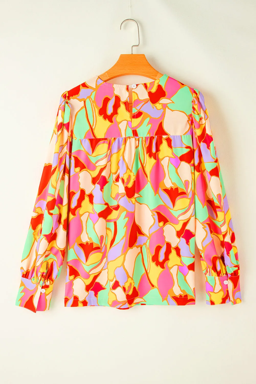 Abstract Long Puff Sleeve Blouse