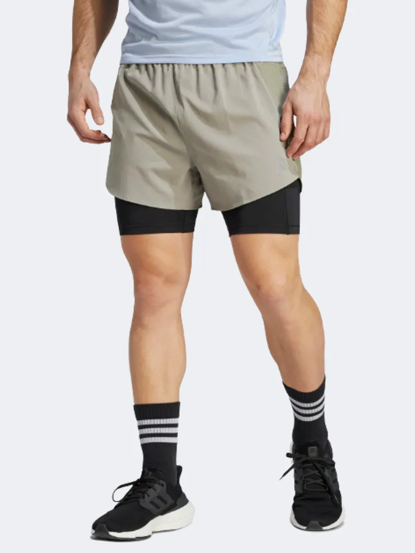 Adidas 2-In-1 Men Running Short Silver