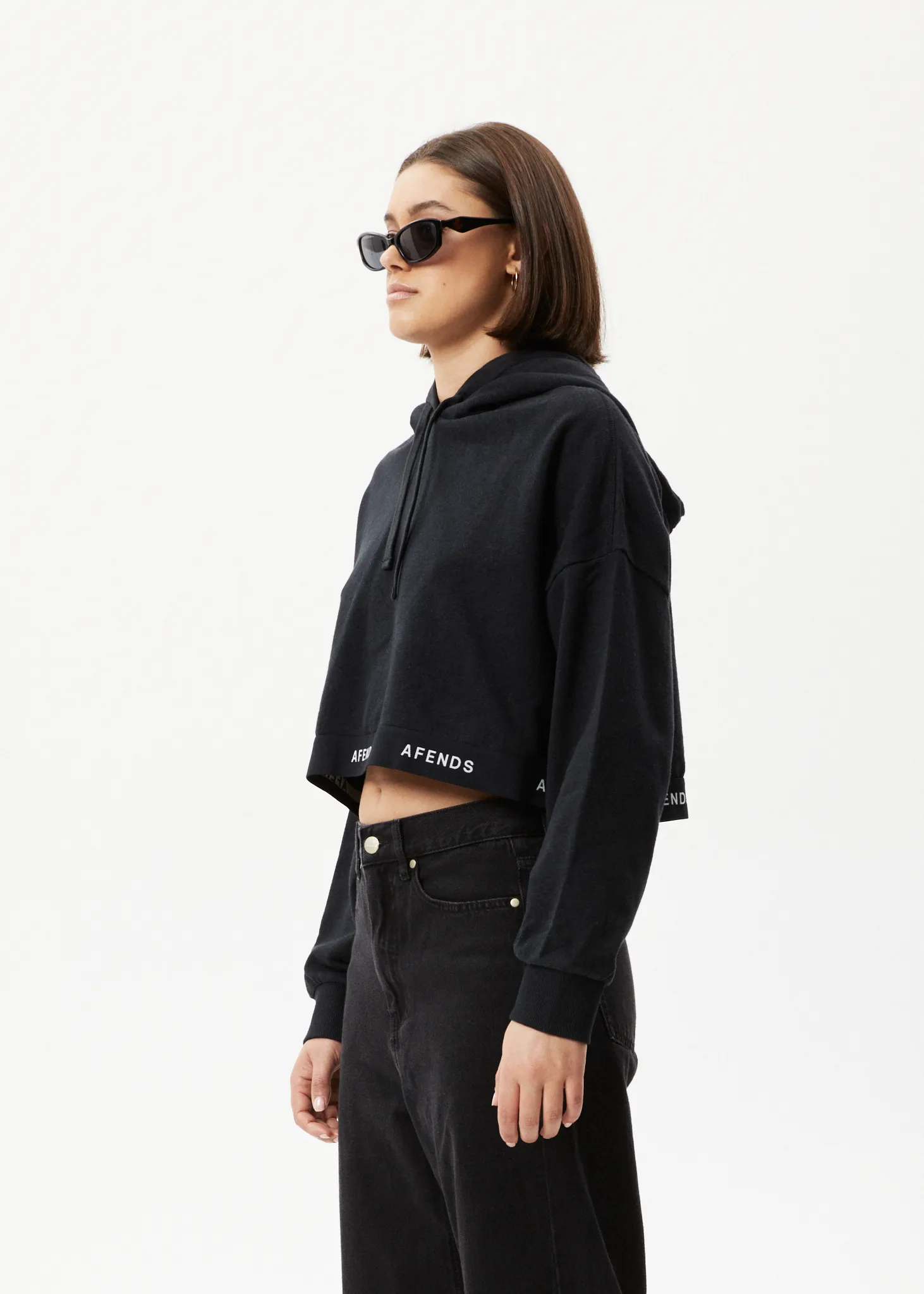 AFENDS Womens Homebase - Cropped Hoodie - Black