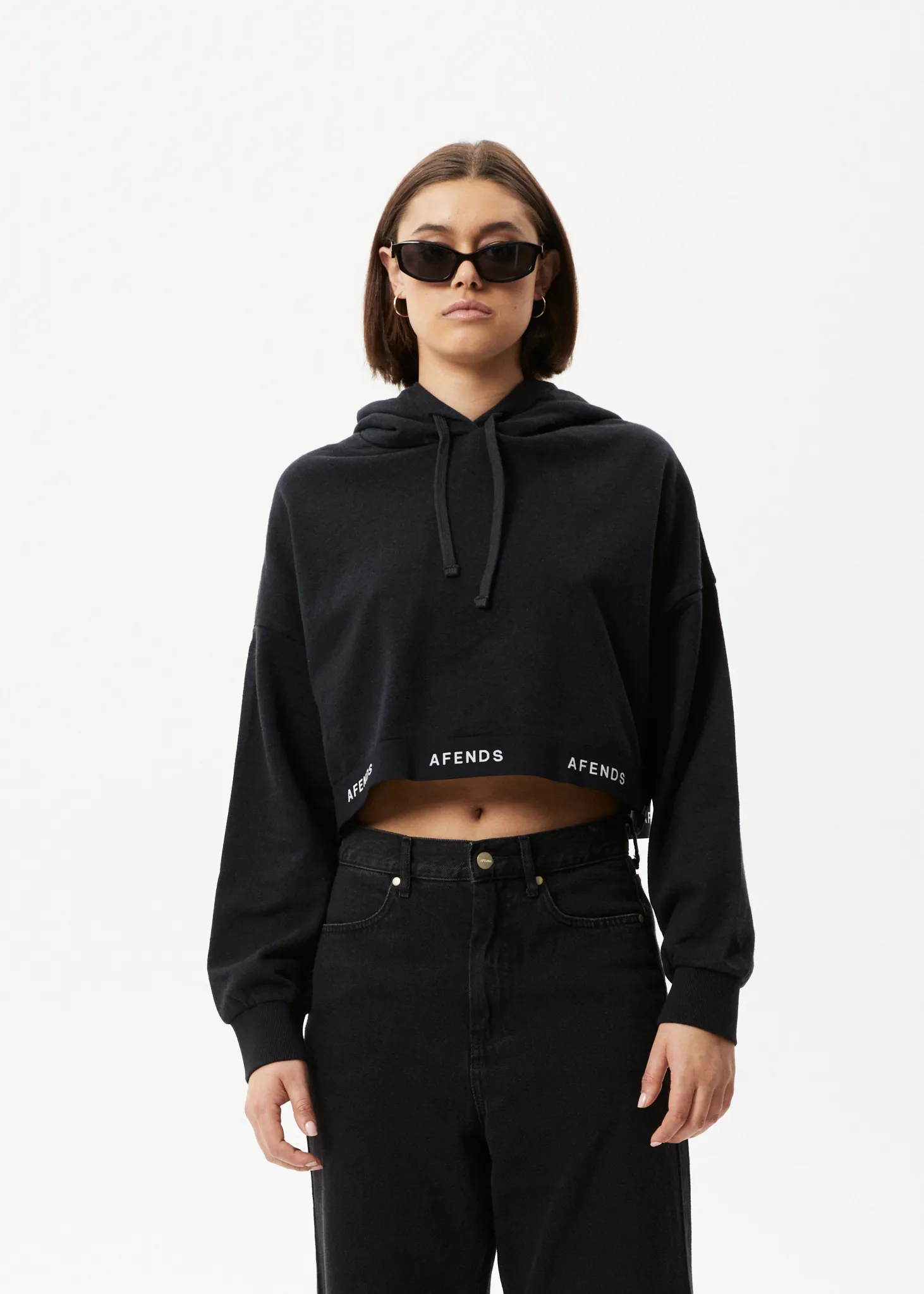 AFENDS Womens Homebase - Cropped Hoodie - Black