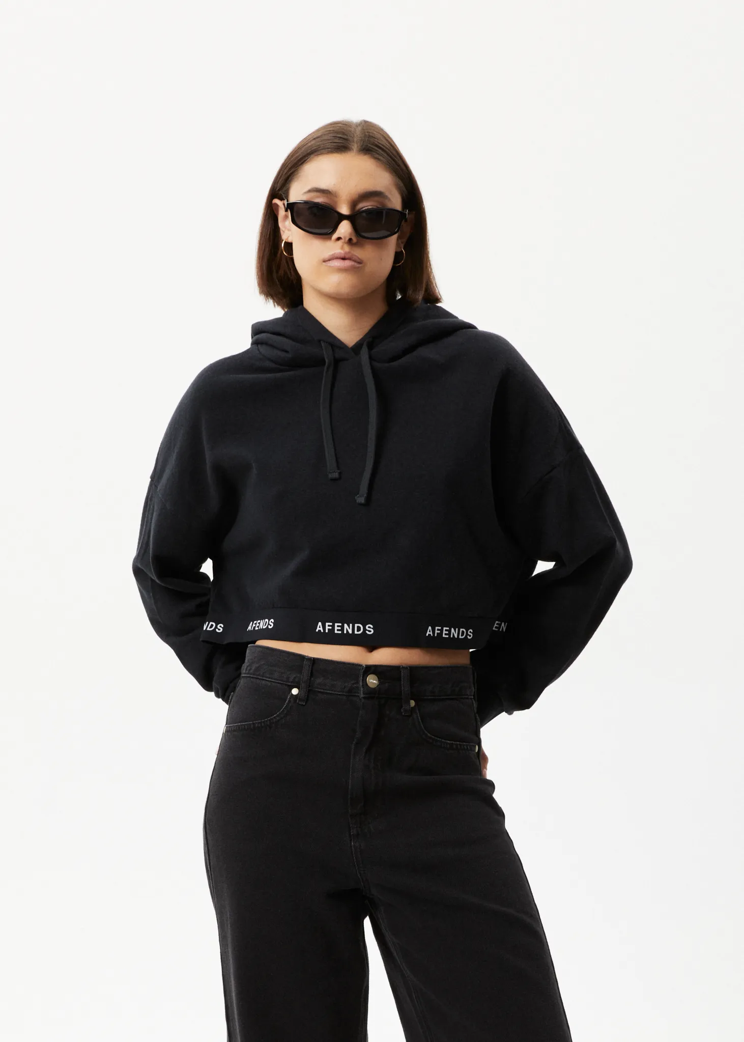 AFENDS Womens Homebase - Cropped Hoodie - Black