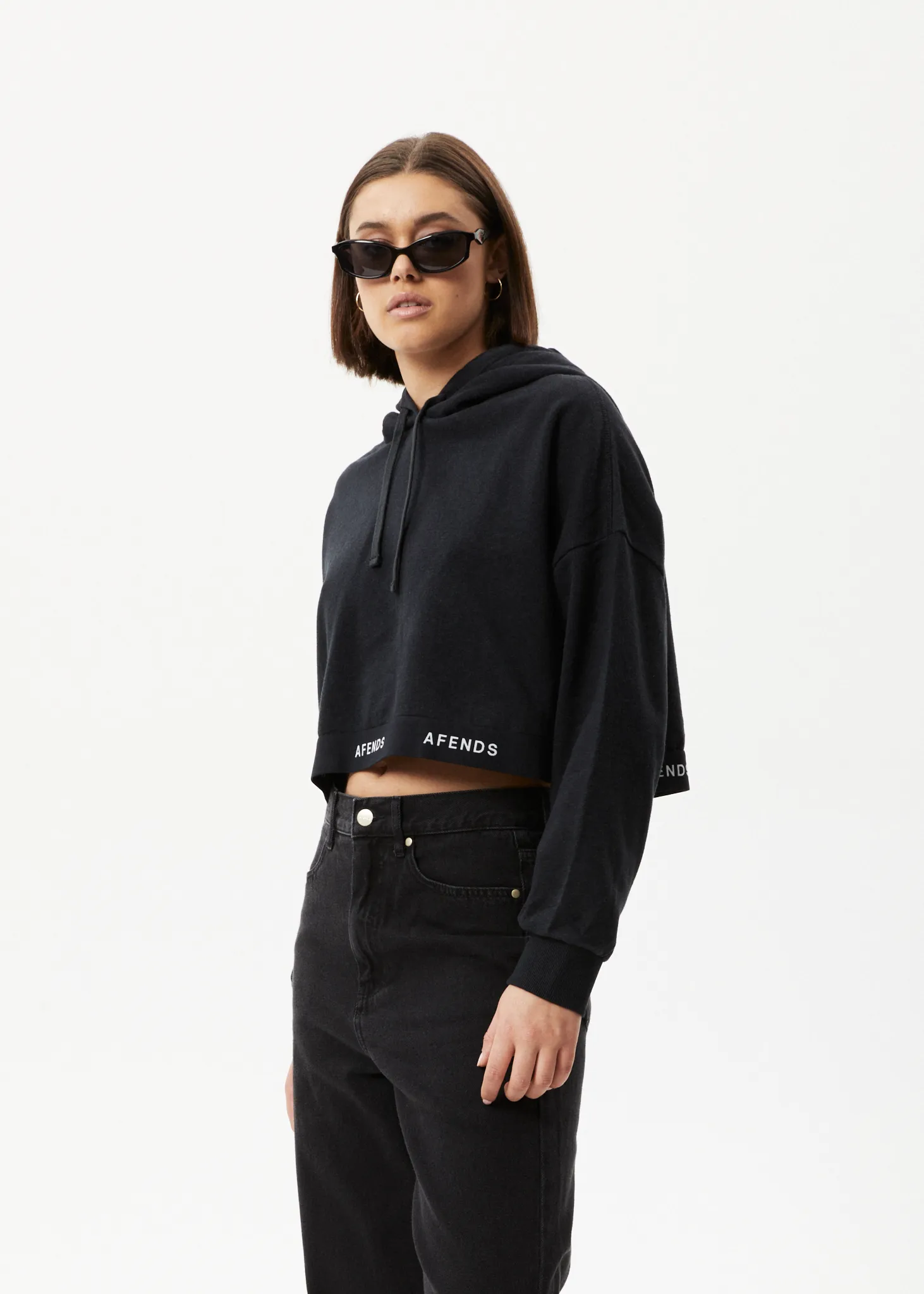 AFENDS Womens Homebase - Cropped Hoodie - Black