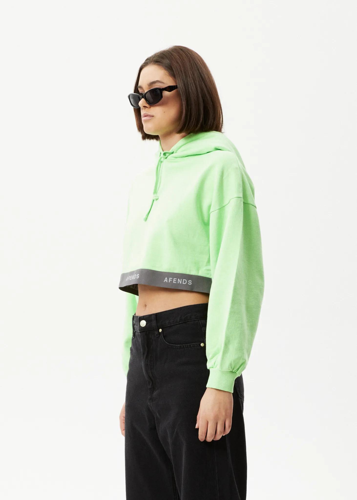 AFENDS Womens Homebase - Cropped Hoodie - Lime Green