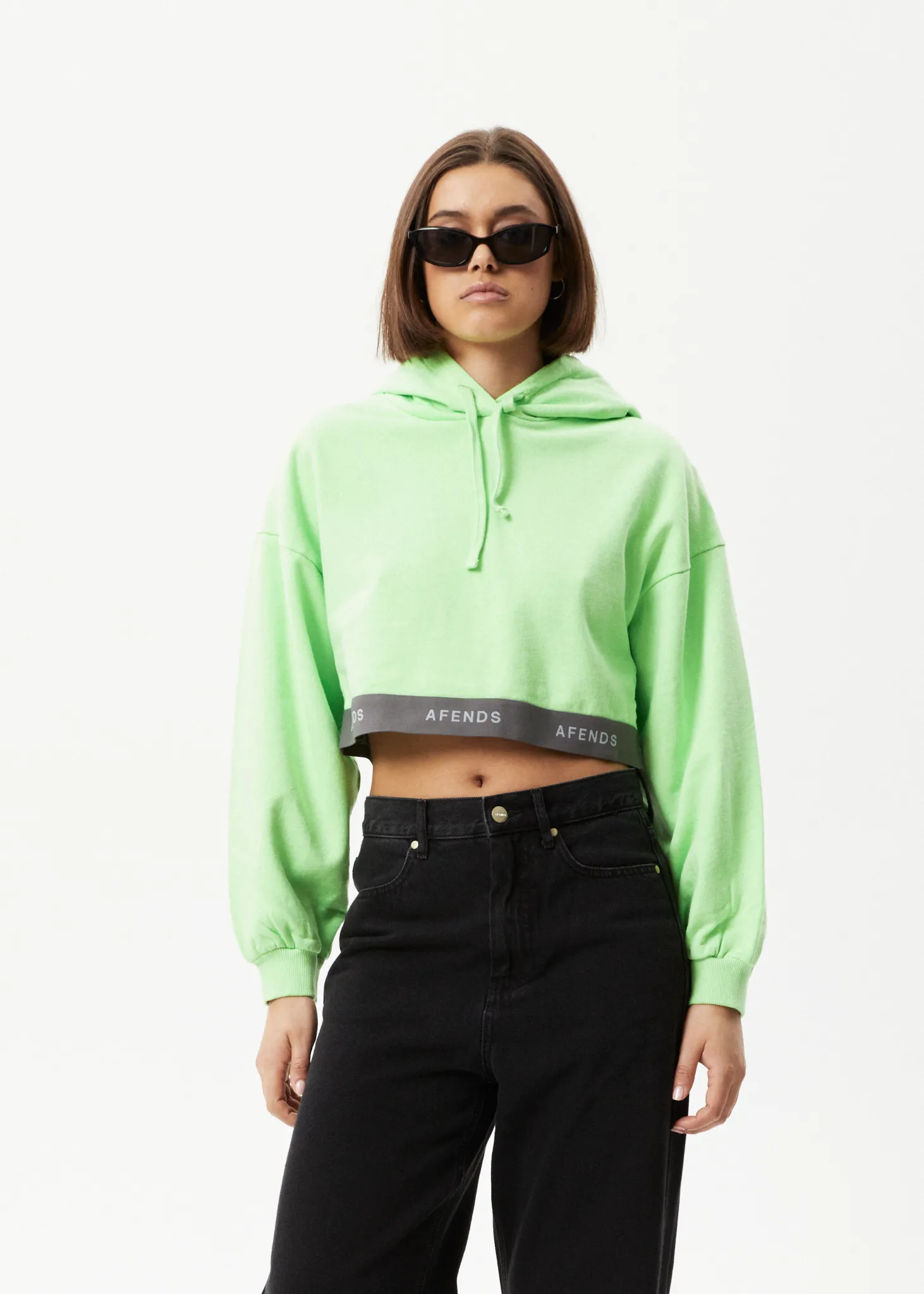 AFENDS Womens Homebase - Cropped Hoodie - Lime Green