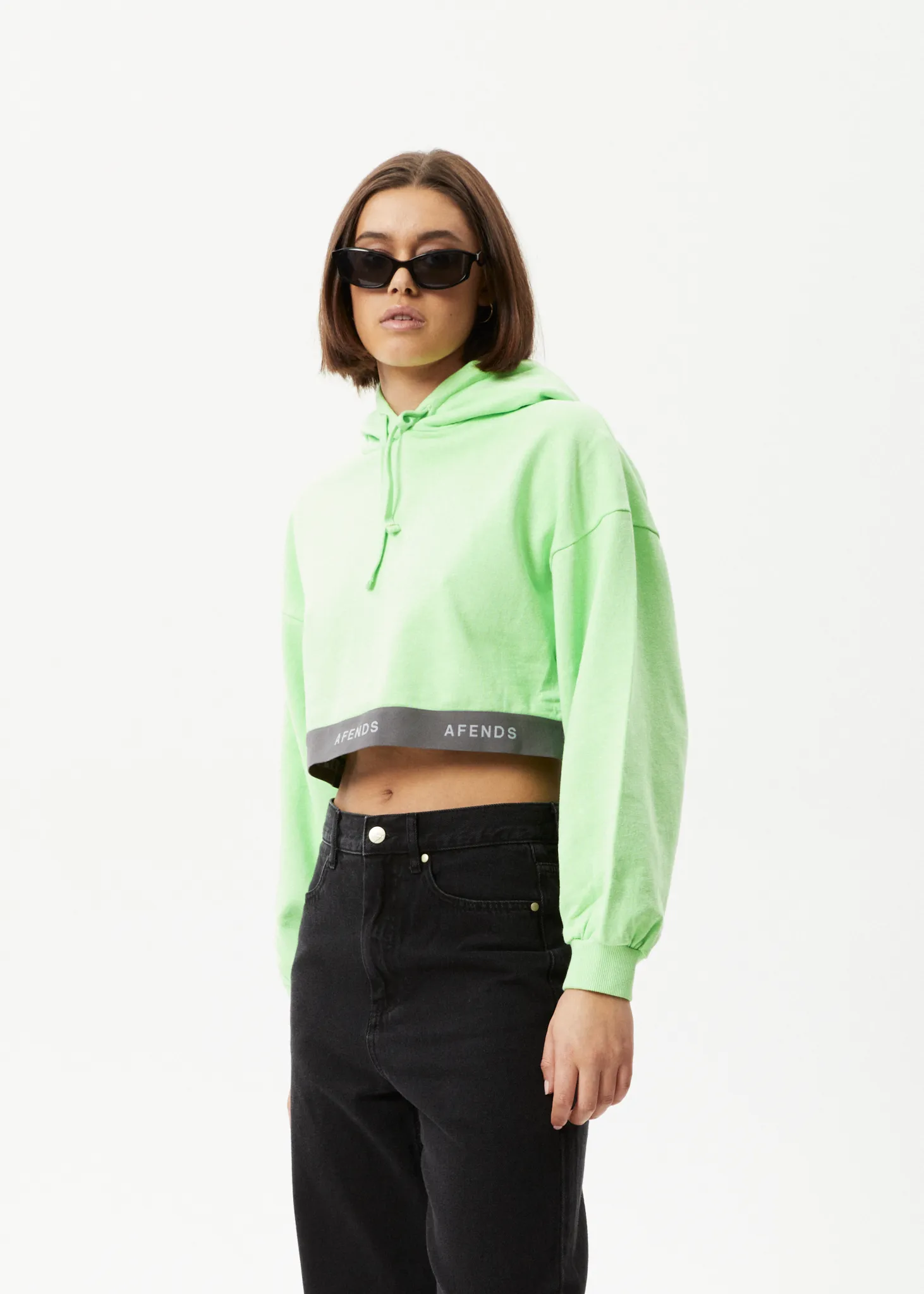 AFENDS Womens Homebase - Cropped Hoodie - Lime Green