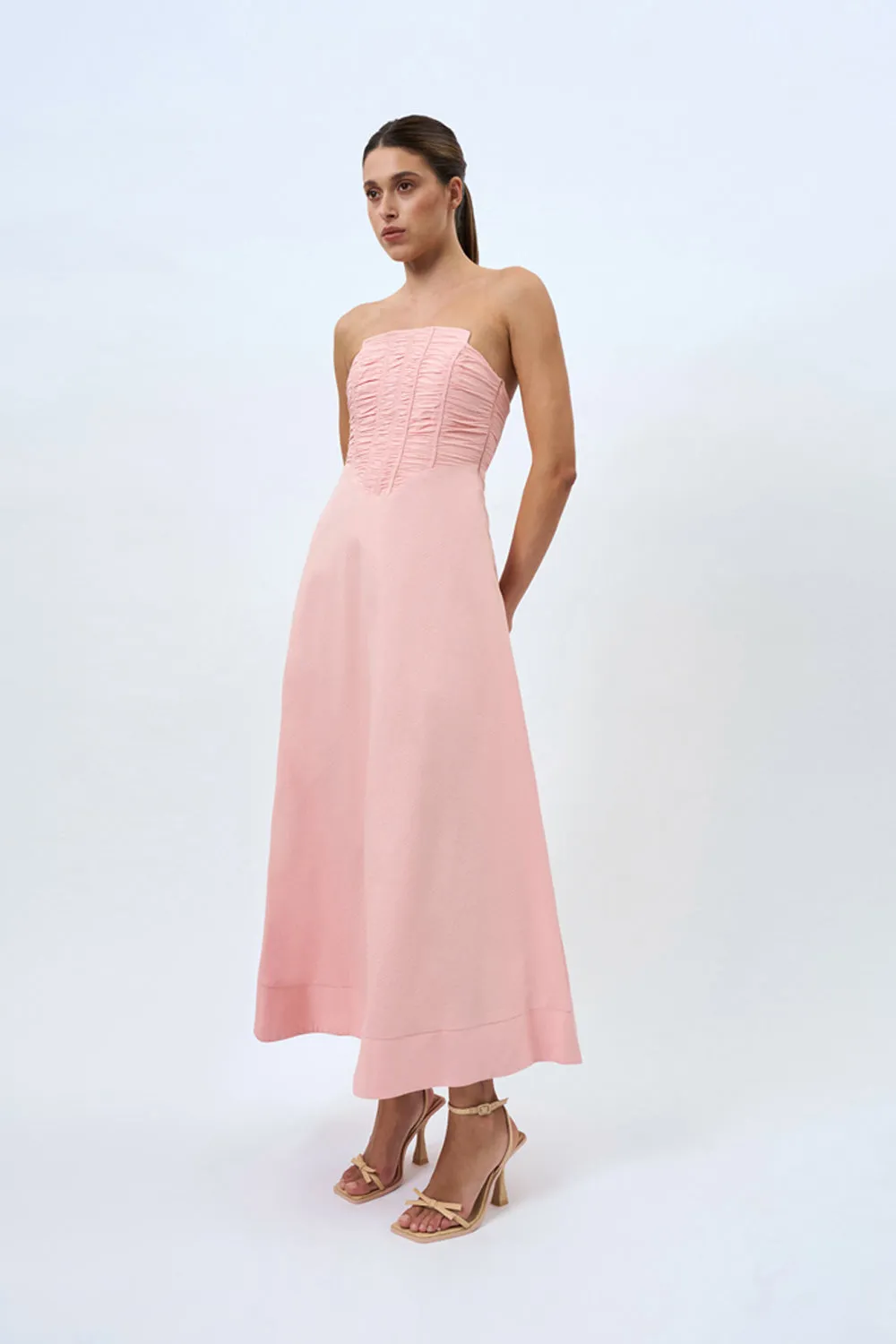 Alessia Gather Strapless Midi Dress | Final Sale - Pink