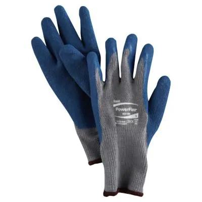 Ansell PowerFlex Gloves, 9, Blue/Gray, 80-100-9