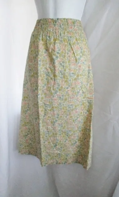 A.P.C. LIBERTY Cotton Midi SKIRT M FLORAL Pastel BLUE PINK GOLD CREME