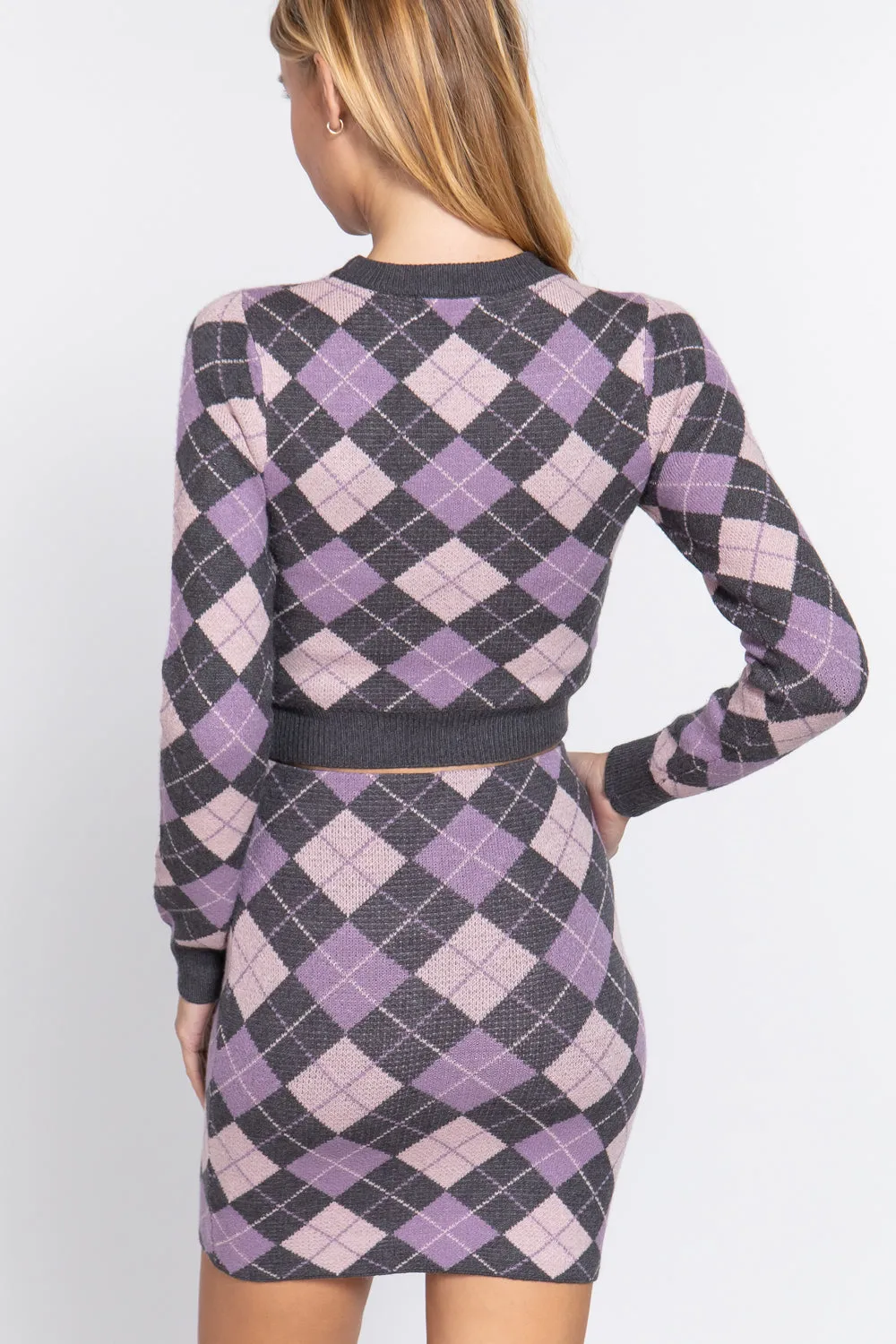 Argyle Jacquard Crop Sweater