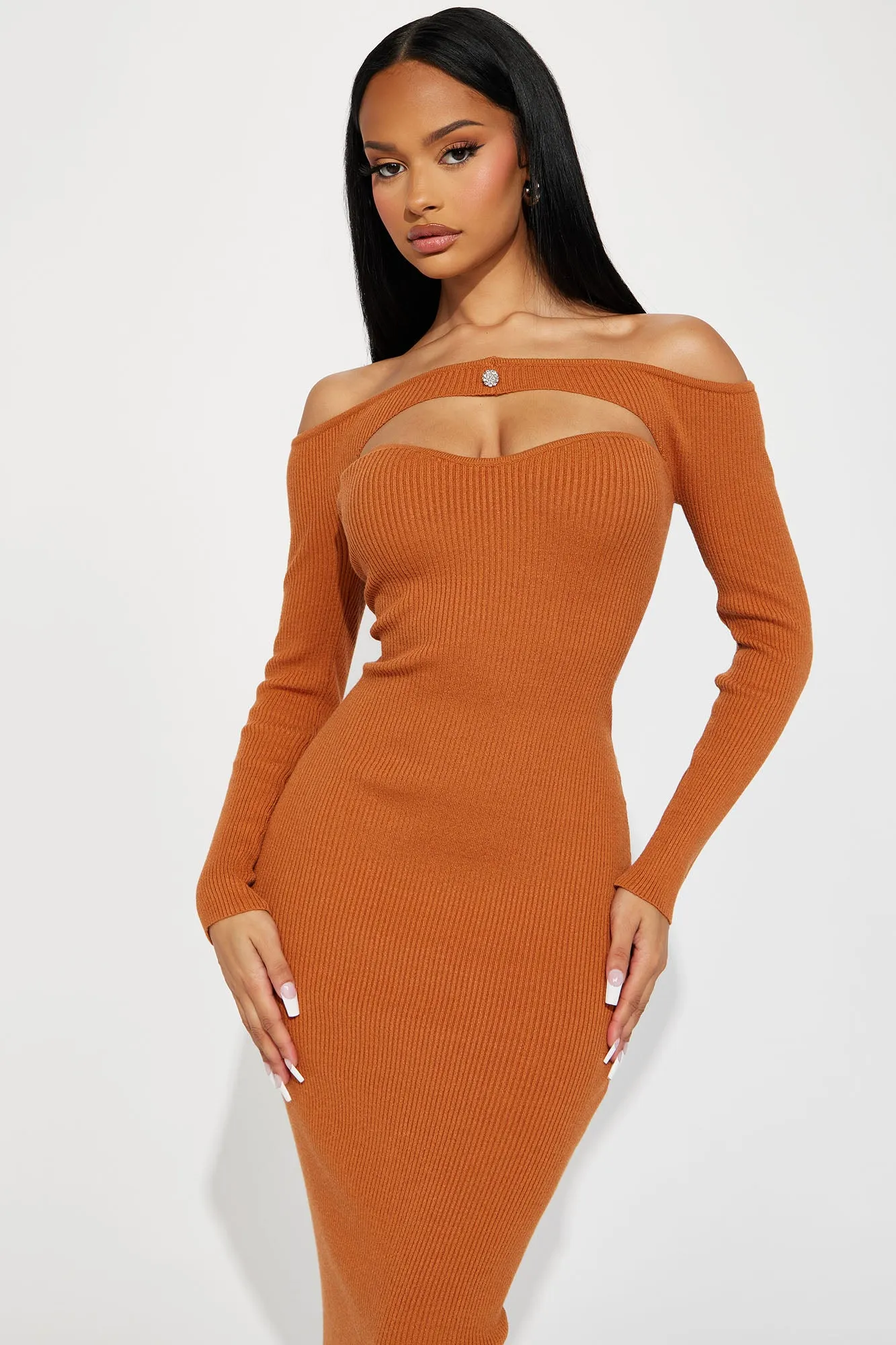 Aspen Sweater Midi Dress - Rust