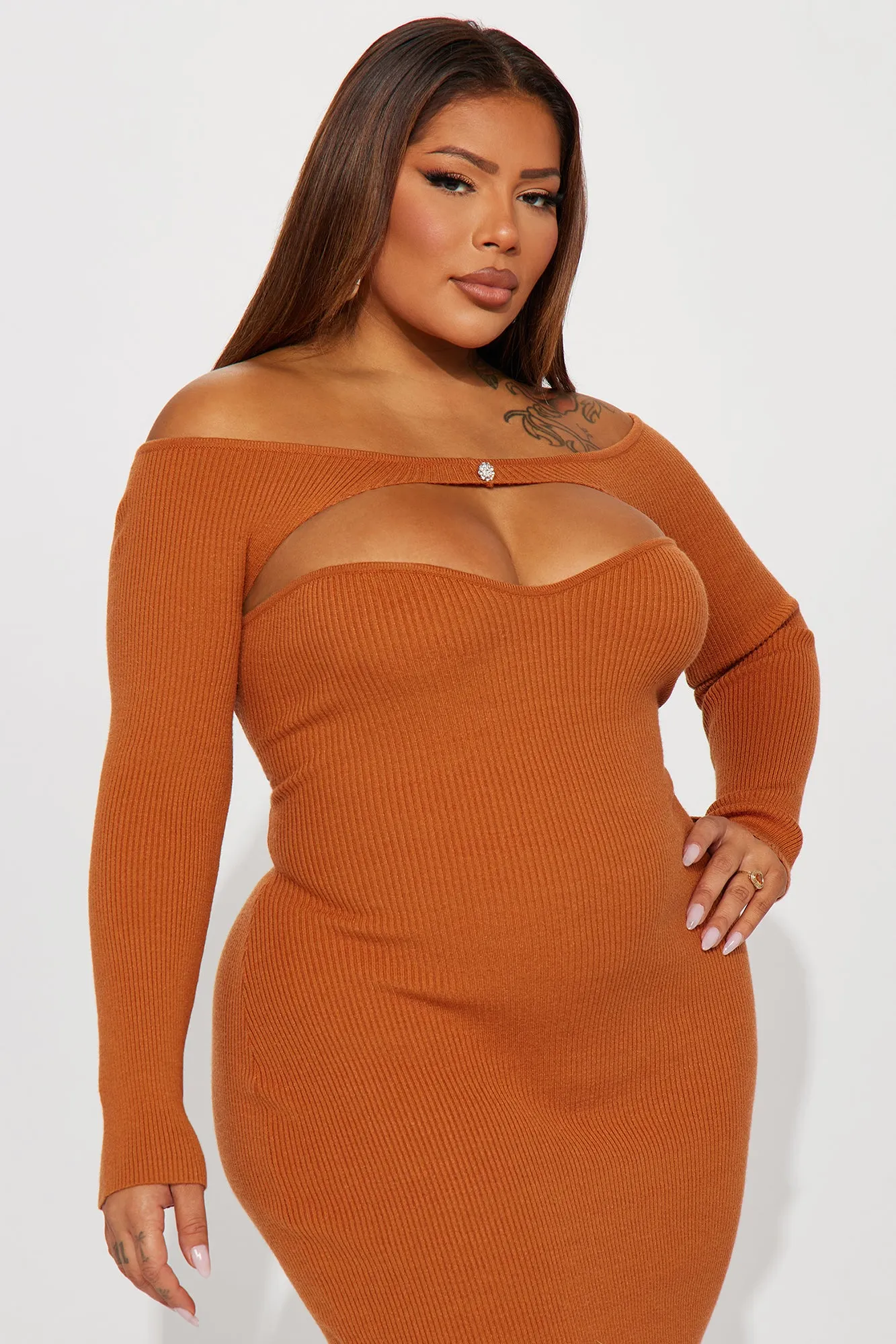 Aspen Sweater Midi Dress - Rust