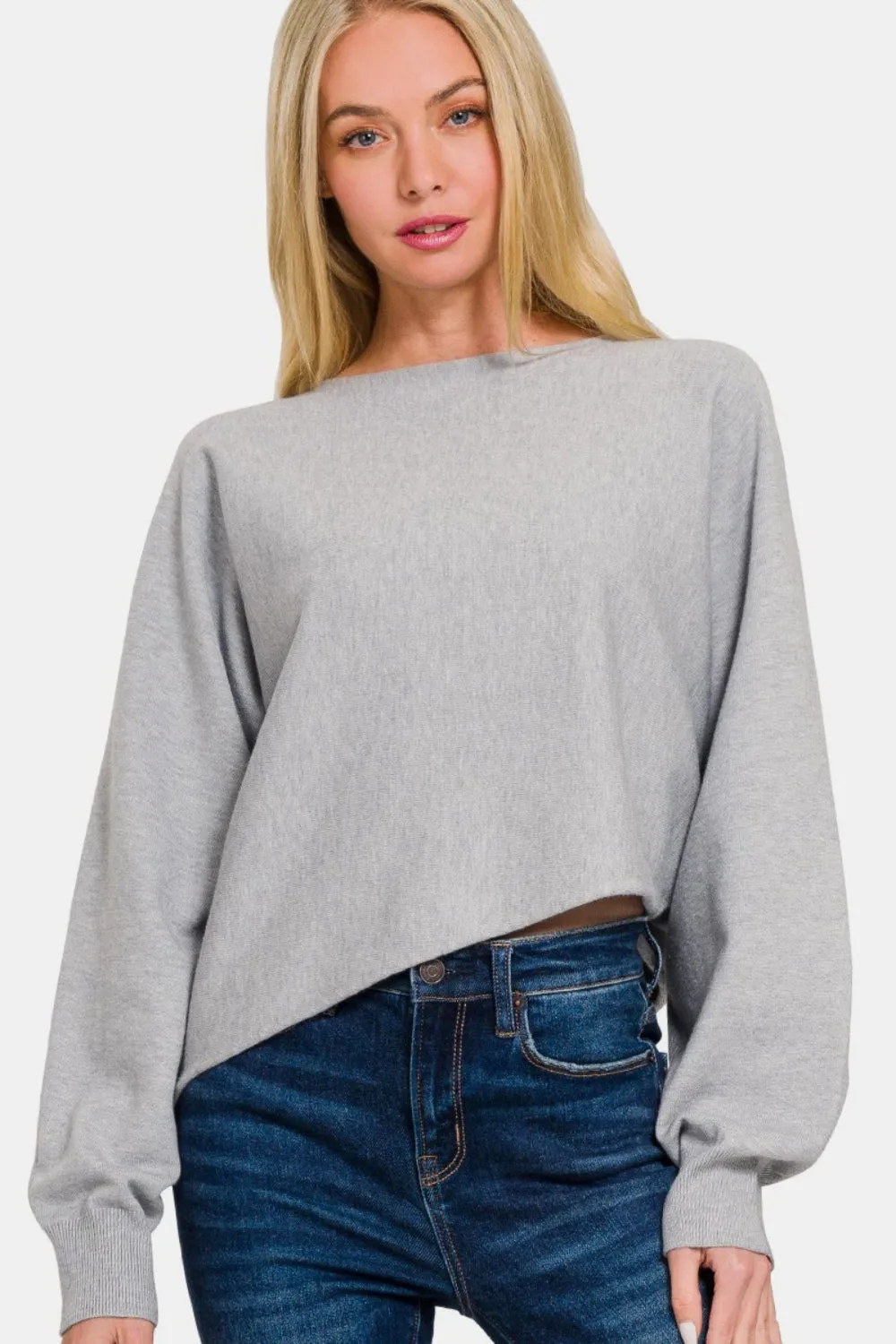 Asymmetric Hem Long Sleeve Sweater