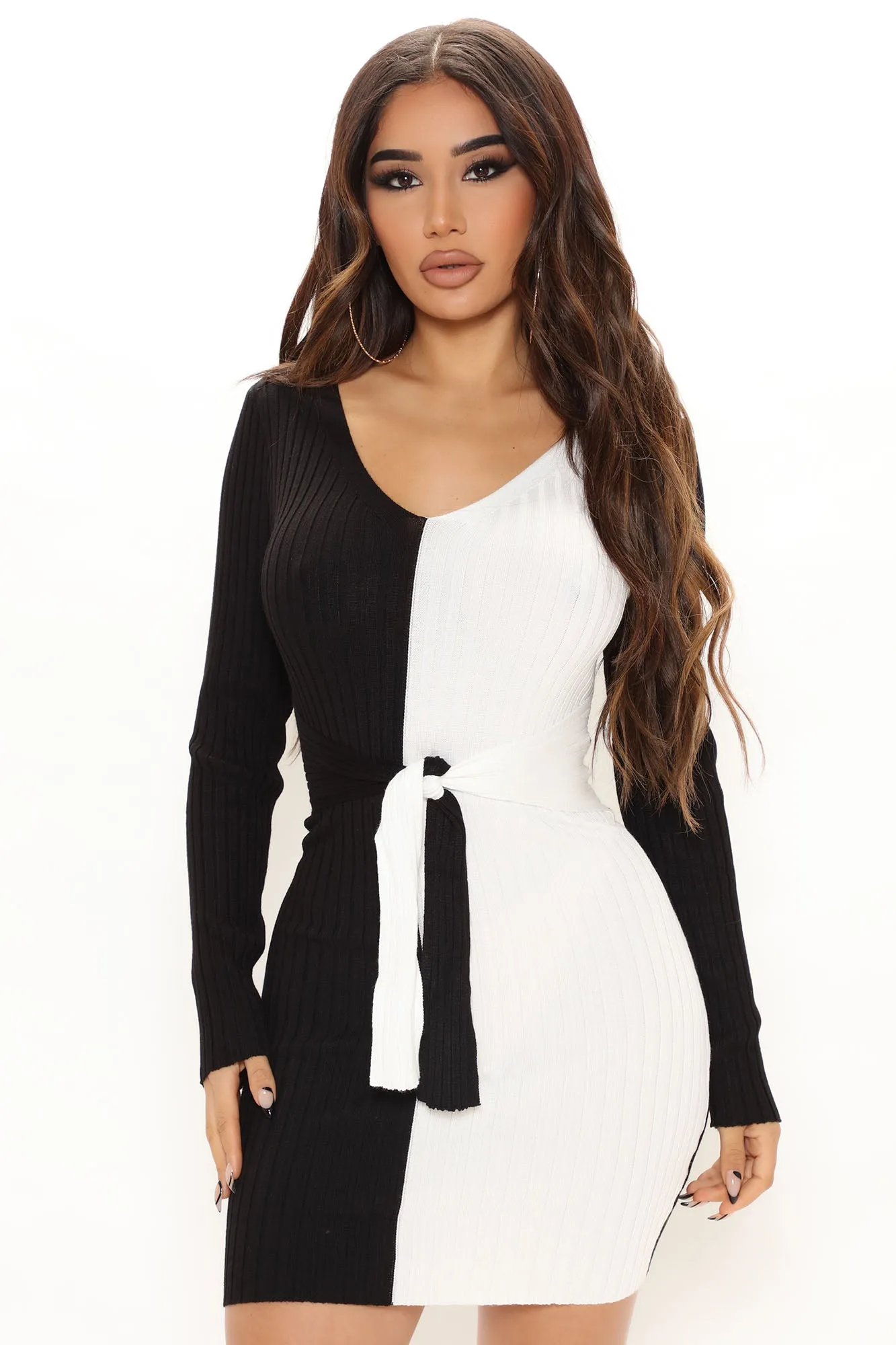 Autumn Falls Sweater Mini Dress - Black/combo