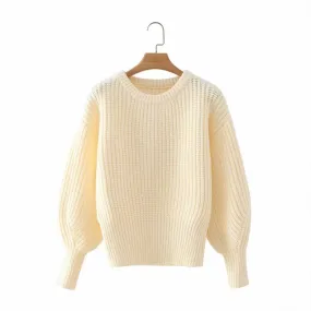 Autumn winter new fund languid loose round neck bubble sleeve knit sweater  1362