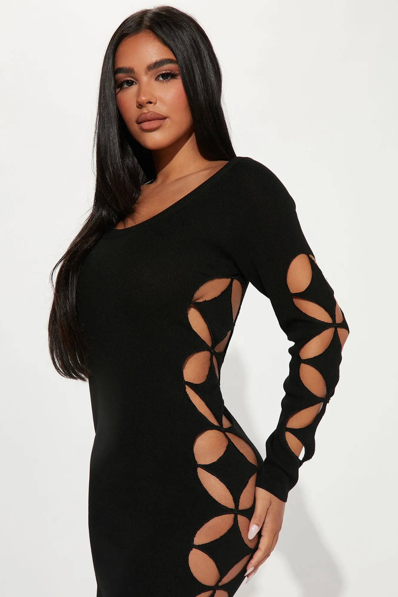 Ava Cut Out Midi Dress - Black