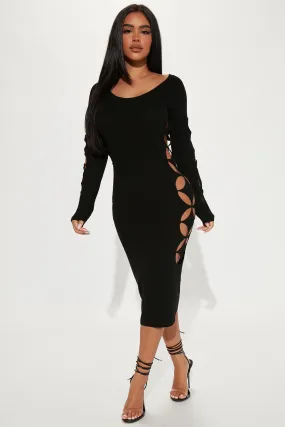 Ava Cut Out Midi Dress - Black