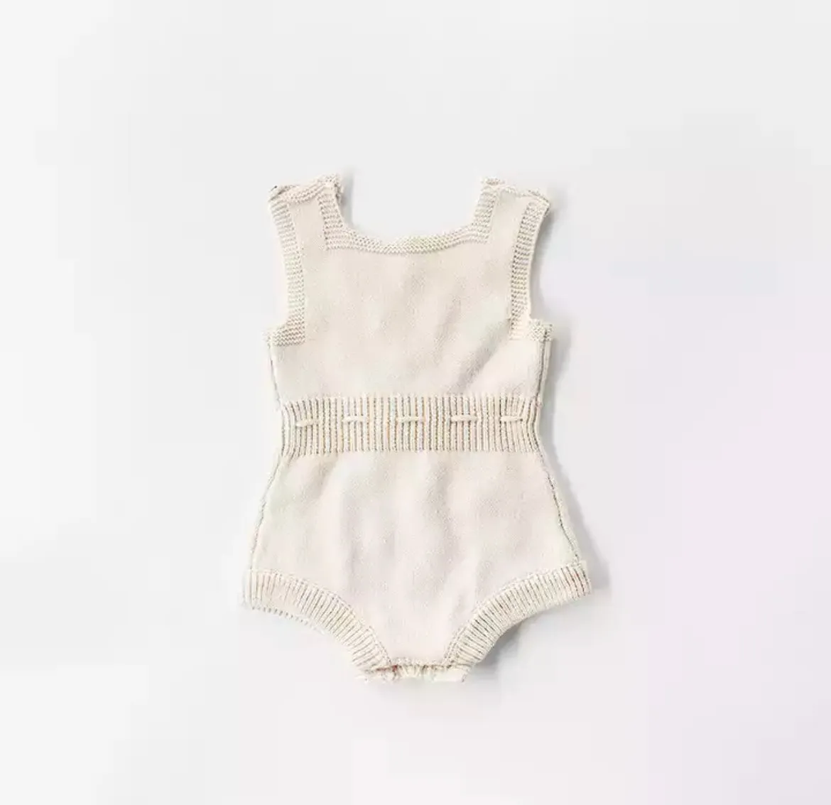 Baby Girl Knitted Romper with Bobbles / Pom Pom - Natural / Multi