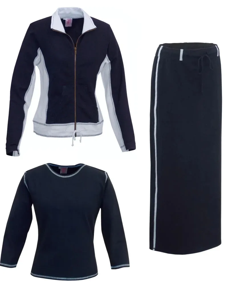 Baby'O Women's Three Piece Athletic Jacket Ankle Length Skirt Set