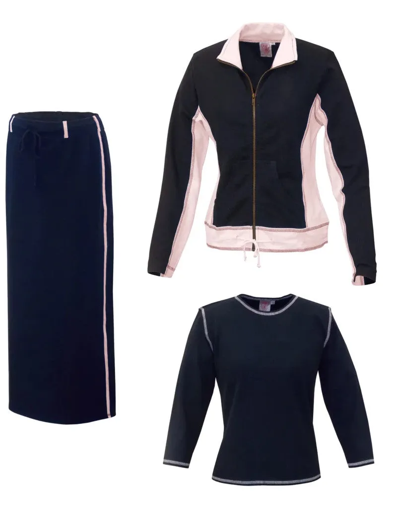 Baby'O Women's Three Piece Athletic Jacket Ankle Length Skirt Set