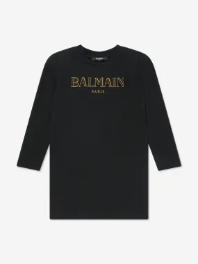 Balmain Girls Logo Dress in Black