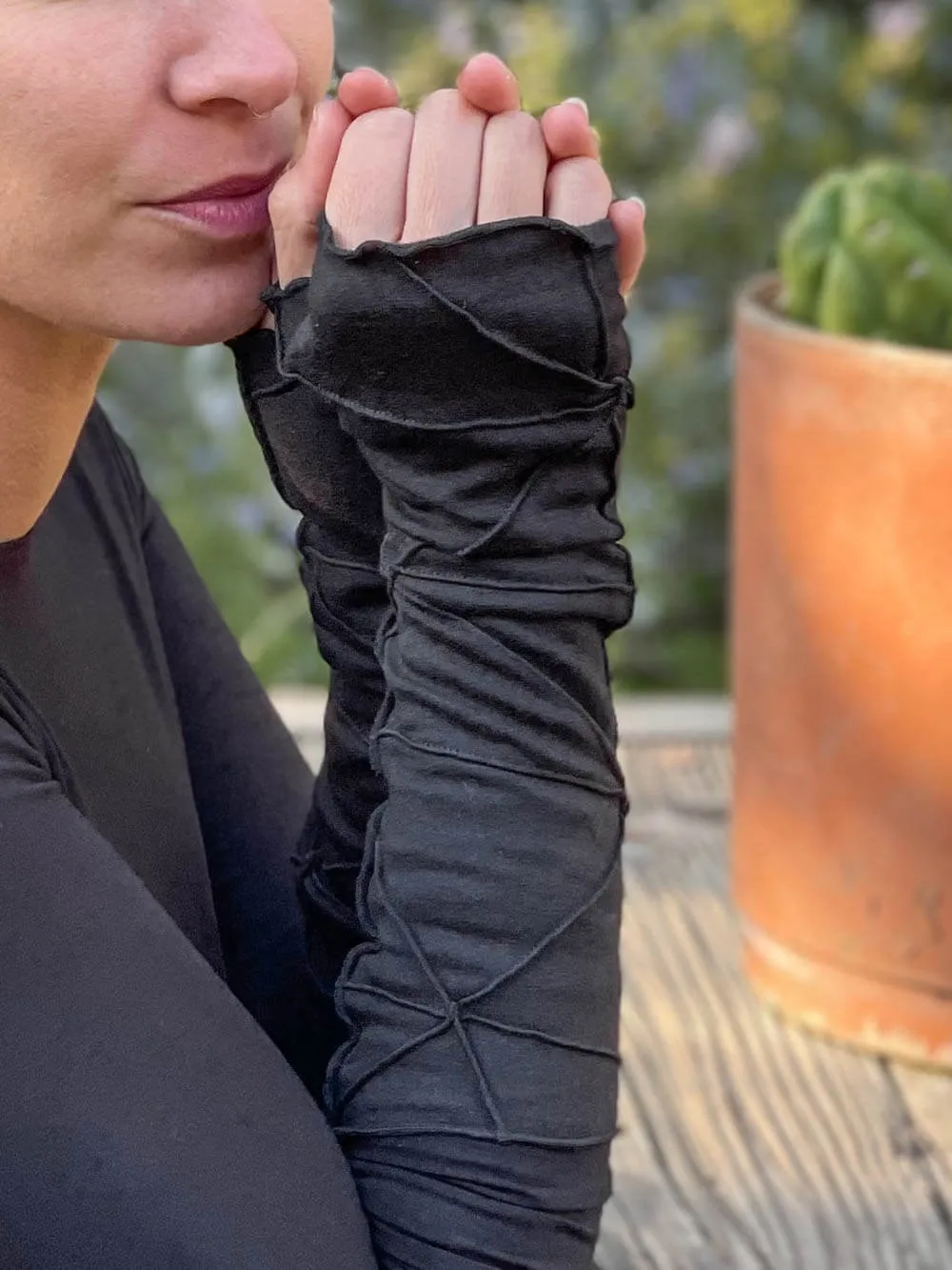 Bamboo Fleece Texture Fingerless Gloves