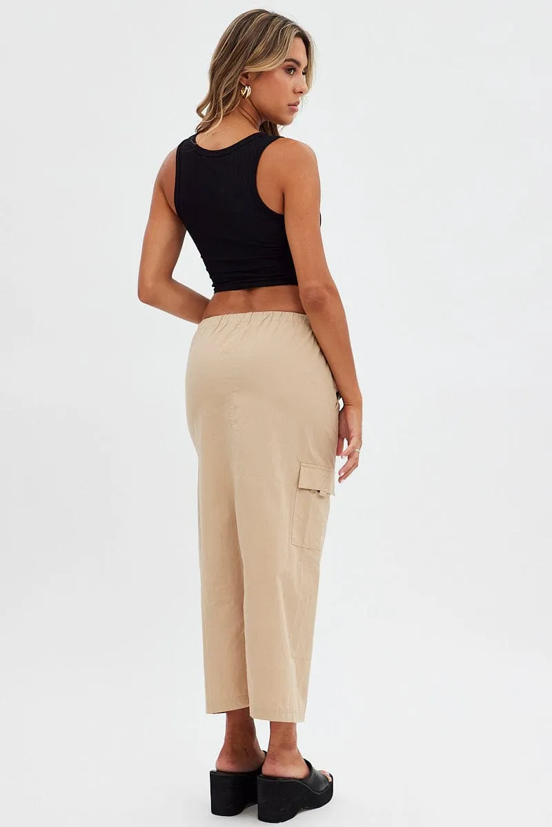 Beige Cargo Skirt Midi Cotton