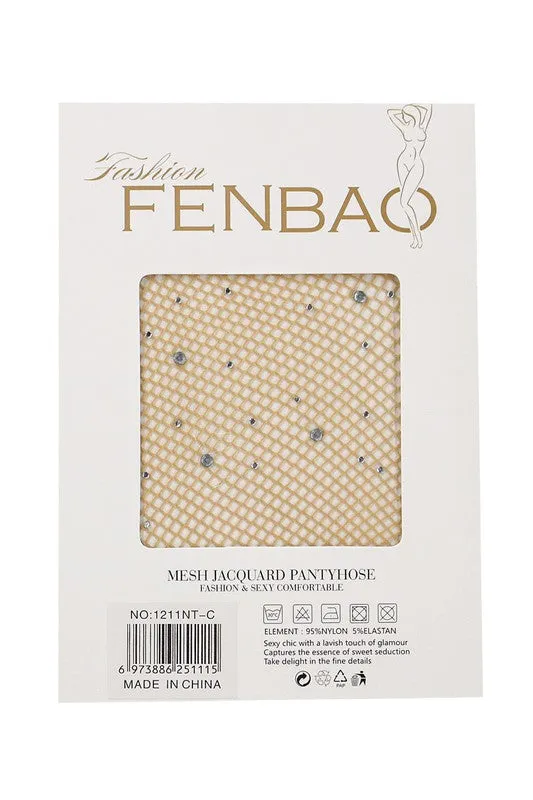 Beige-Clear Pantyhose Rhinestone Stocking Fishnet