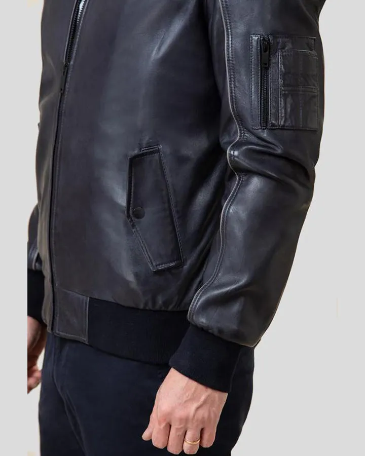 Black Bomber Lambskin Leather Jacket