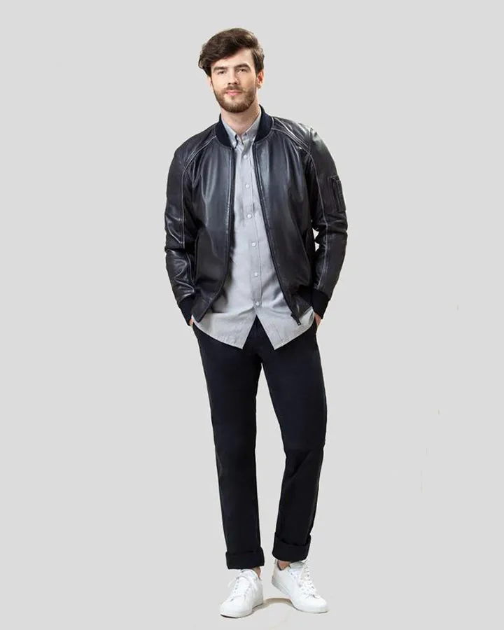 Black Bomber Lambskin Leather Jacket