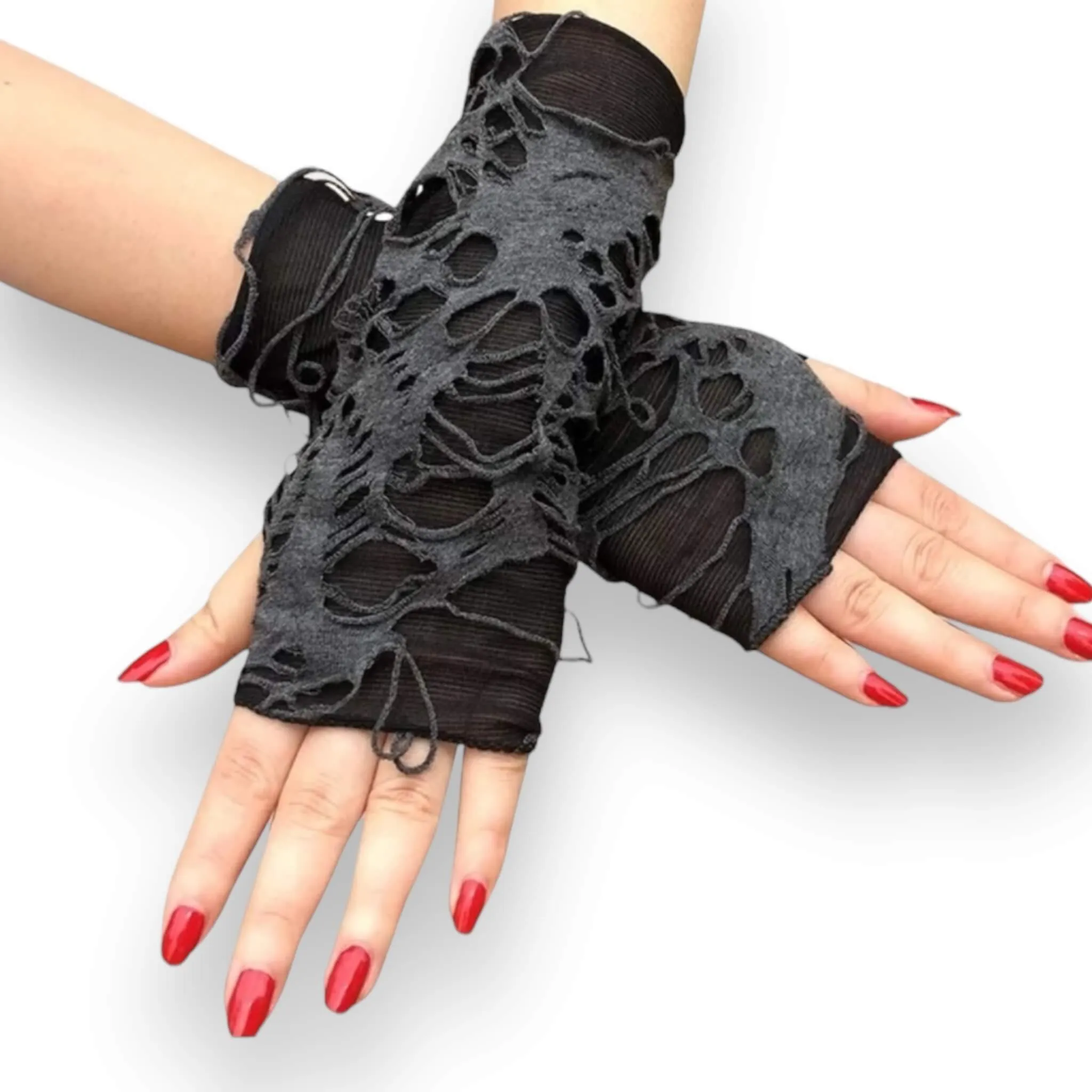 Black Distressed Arm Cover Gloves