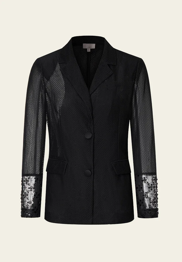 Black Embellished Mesh Blazer