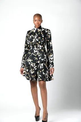 Black Floral Print Zip Front Jacket