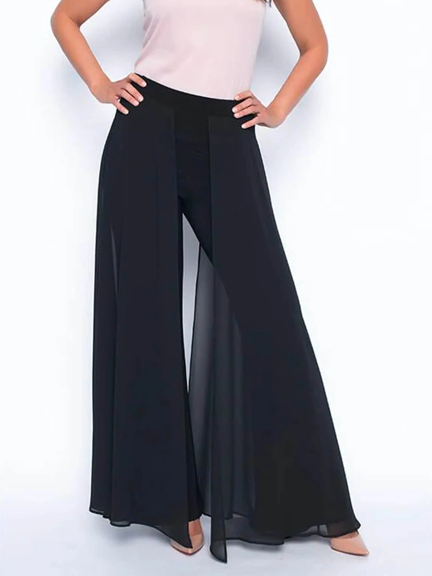 Black Georgette Panel Jersey Pant