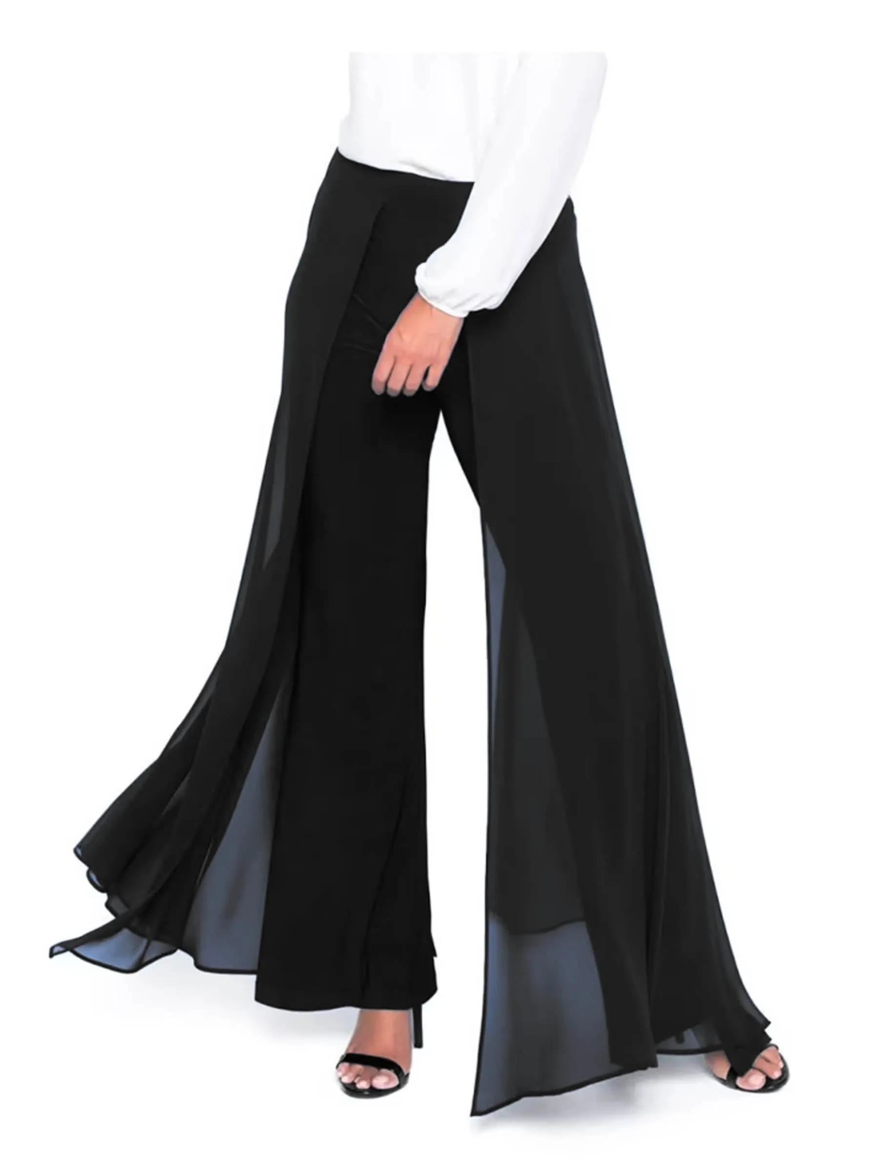 Black Georgette Panel Jersey Pant